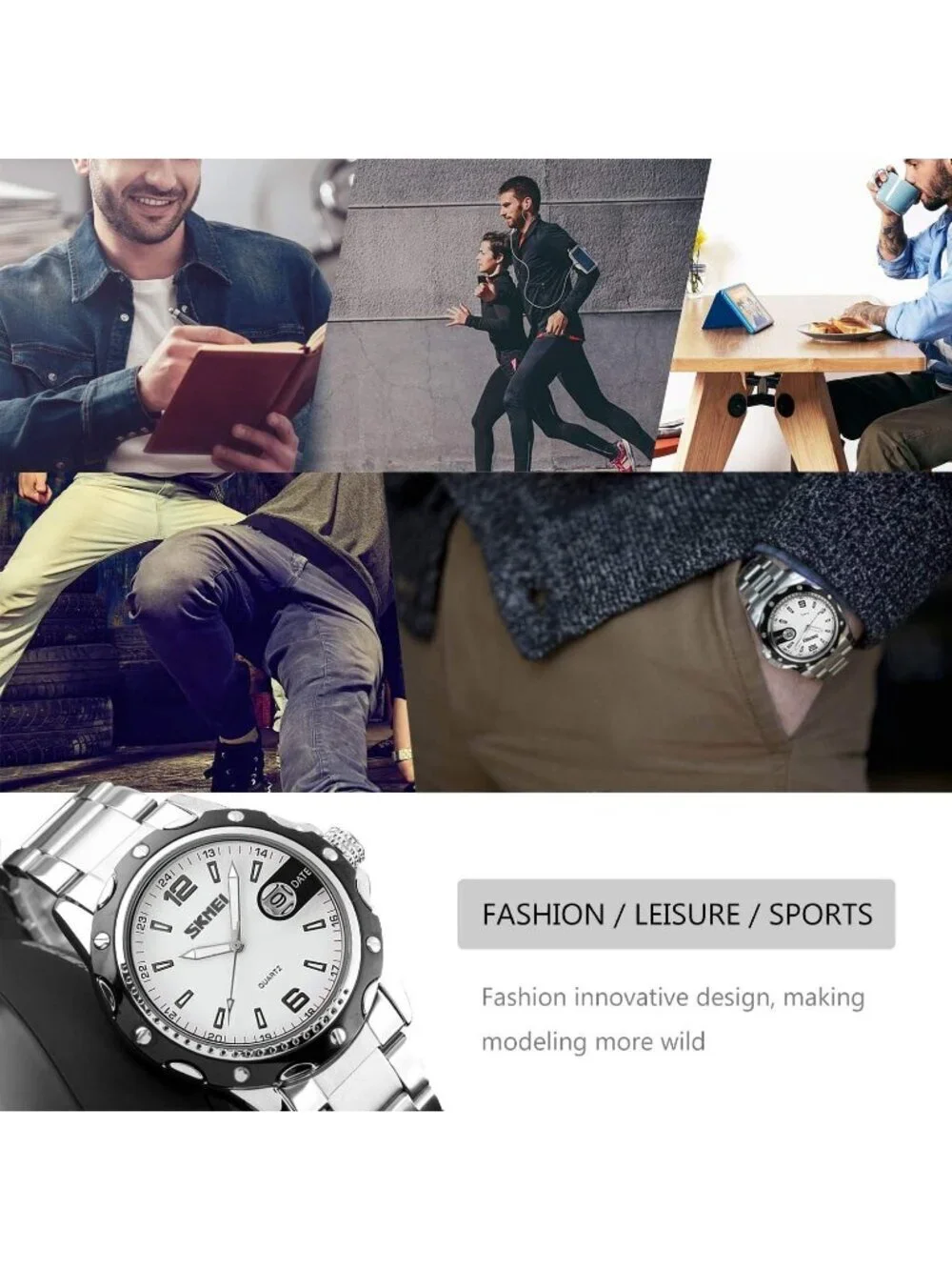 Men's Silver White Analog Quartz Stainless Steel Waterproof Luxury Wrist Watch